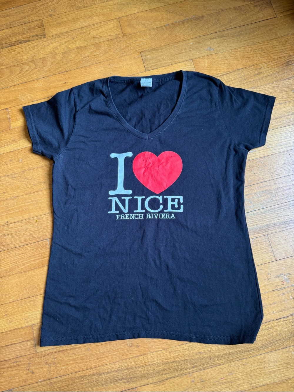 Fruit of the Loom I Heart Nic Black V-Neck Tee (100% Cotton)